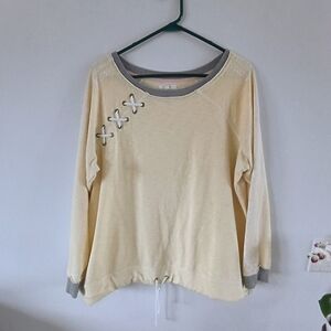Maurices Lace Up Sweatshirt Womens Size 2 Yellow French Terry Pullover Top